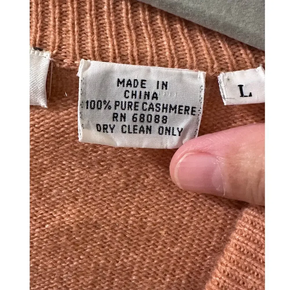 Vintage I. Magnin Men's 100% Cashmere V-Neck Pullover Sweater Faded Orange, L
